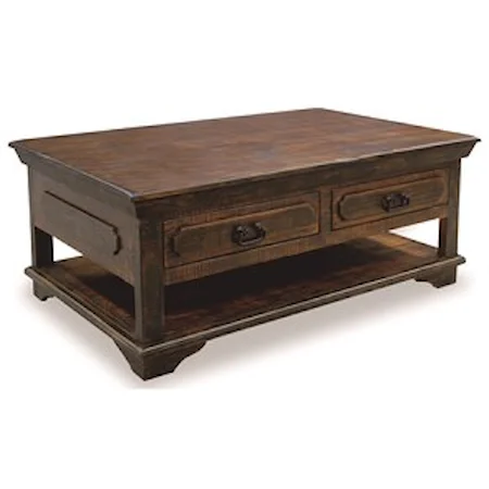 Rustic Rectangular Coffee Table with 2 Drawers